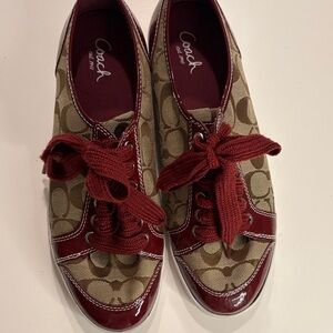 Coach Women's Burgundy and Khaki Sneakers